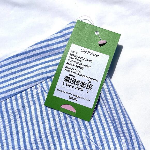 Lilly Pulitzer Buttercup Shorts Womens 00 Seersucker Blue Striped Scallop Hem - Picture 3 of 6